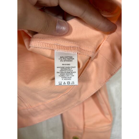 Isaac Mizrahi Live! Jean Jacket 12 Peach Full Zip Collarless - Picture 7 of 9